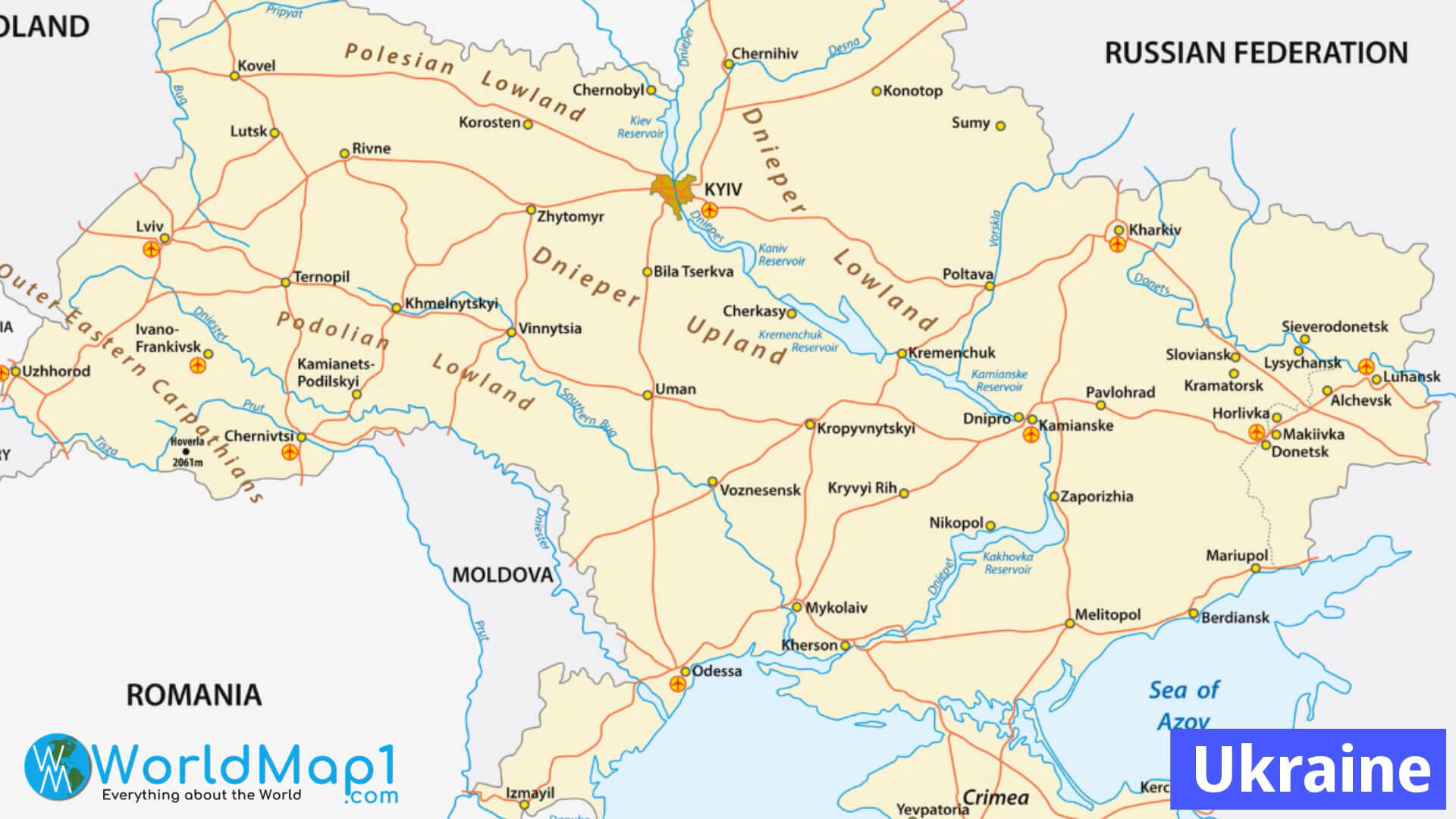 Ukraine Villes et Route Carte